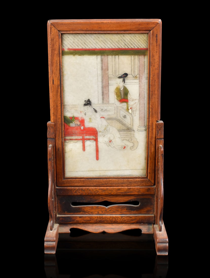 Chinese Painted Marble Table Screen, Qing Dynasty (1 of 6)