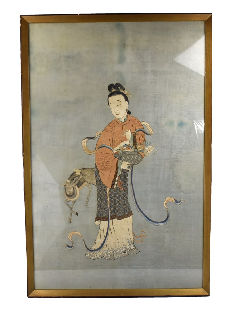Large Chinese Embroidery Panel w/ Magu,18/ 19th C. (1 of 6)