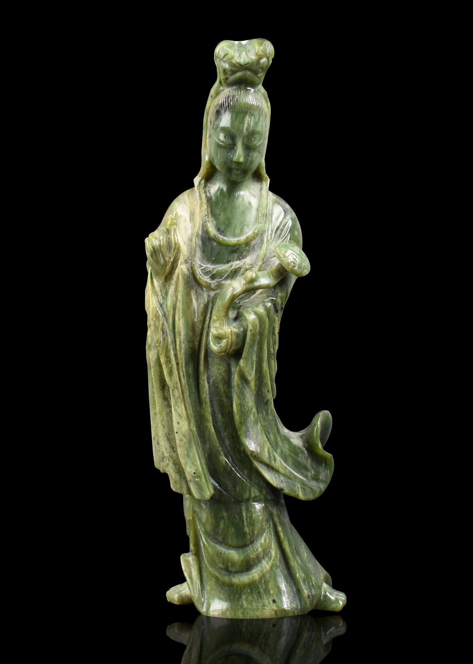 Chinese Spinach Jade Carved Guanyin ,ROC Period (1 of 13)