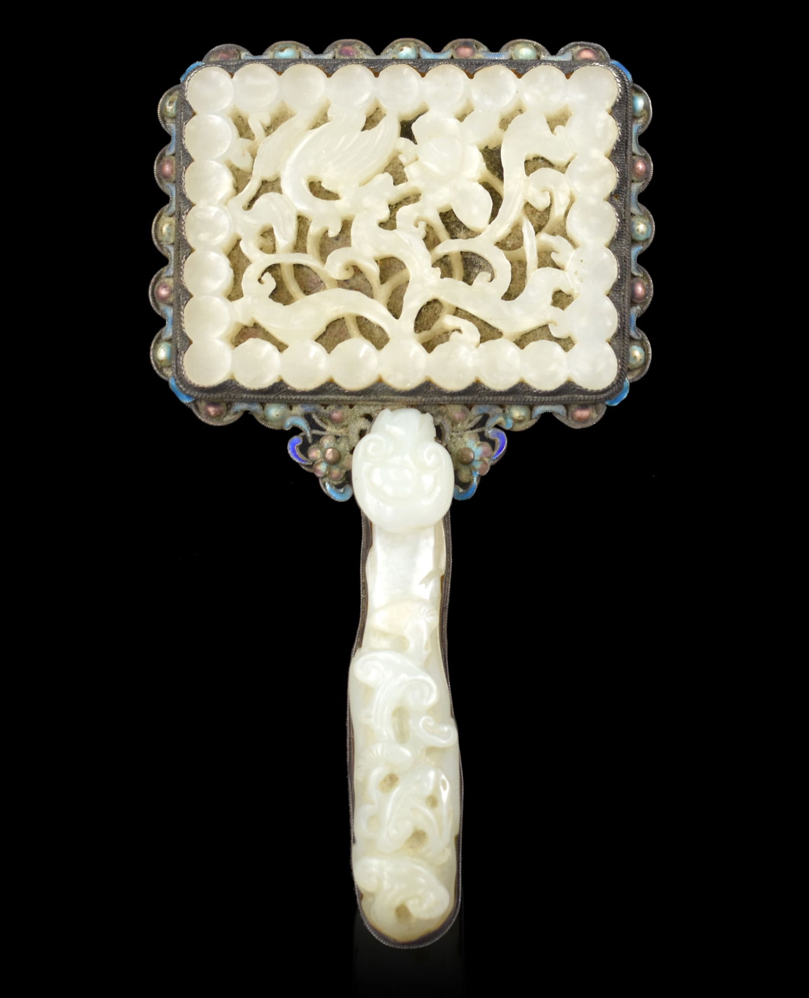 Chinese Hand Mirror w/ Jade Inlaid, Qing Dynasty (1 of 8)