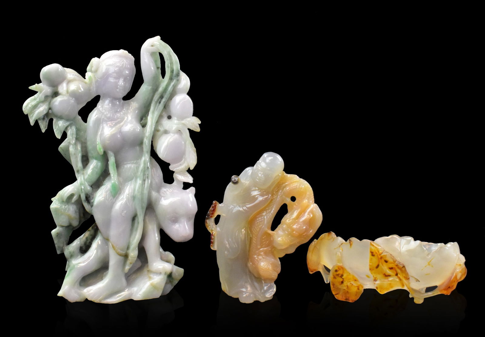 Chinese Jadeite & Agate Carved Figure and Washer (1 of 11)