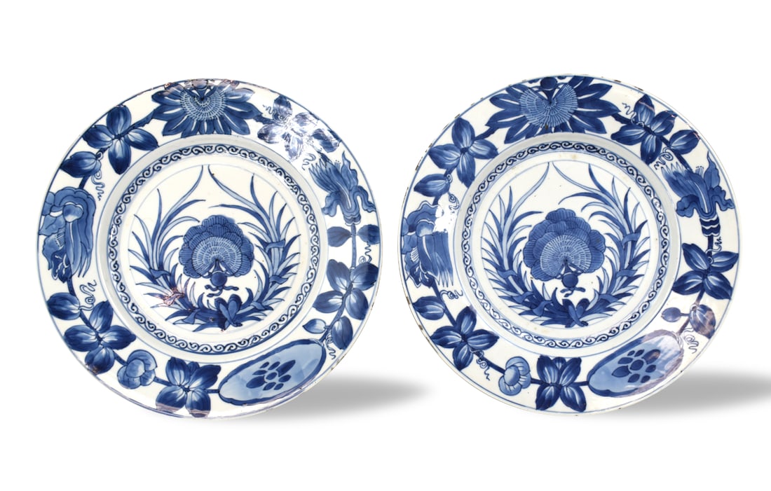 Pair of Chinese Blue & White Plates, Kangxi Period (1 of 7)