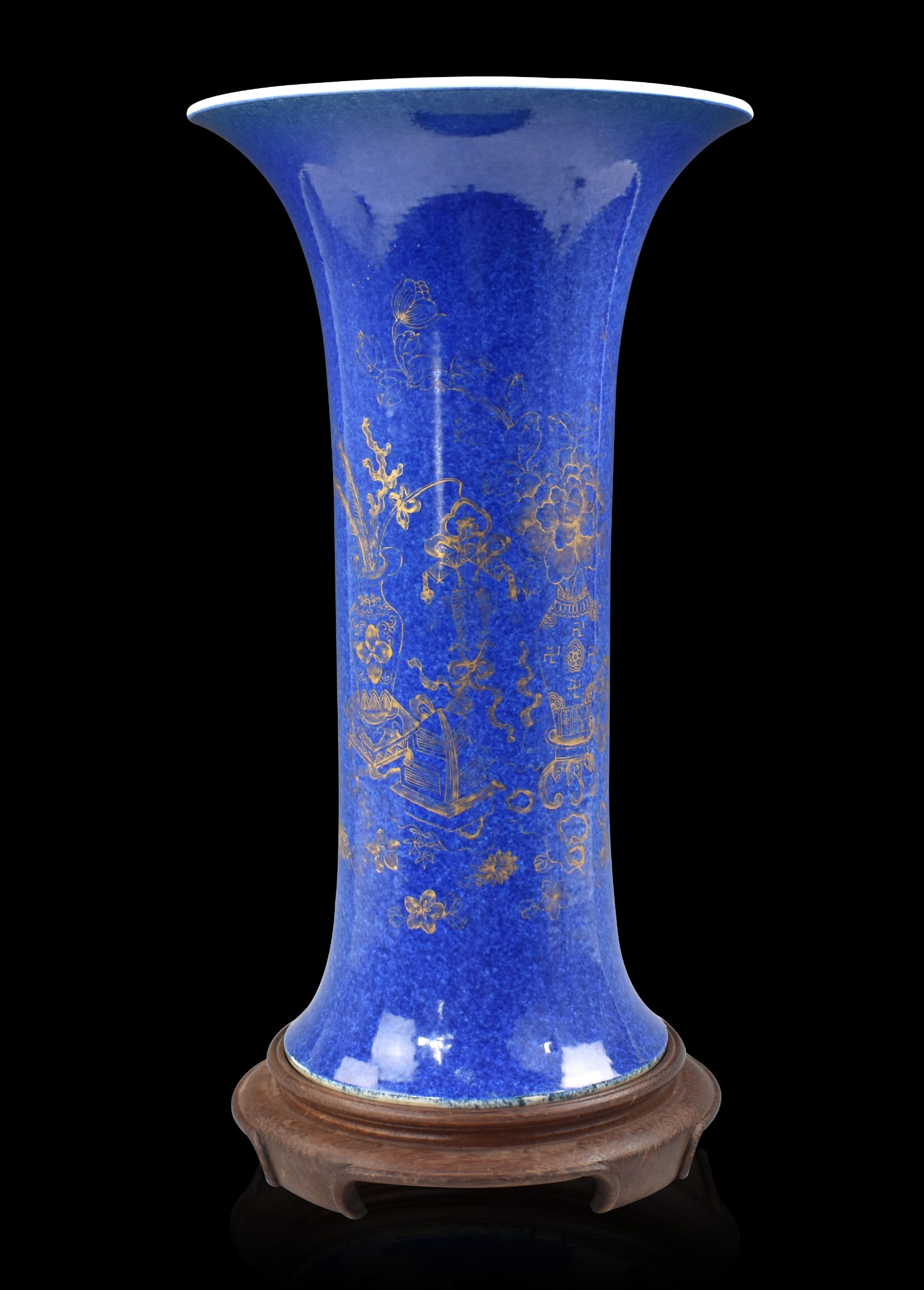 Large Chinese Gilt Powder Blue Gu Vase, 18th C. (1 of 11)