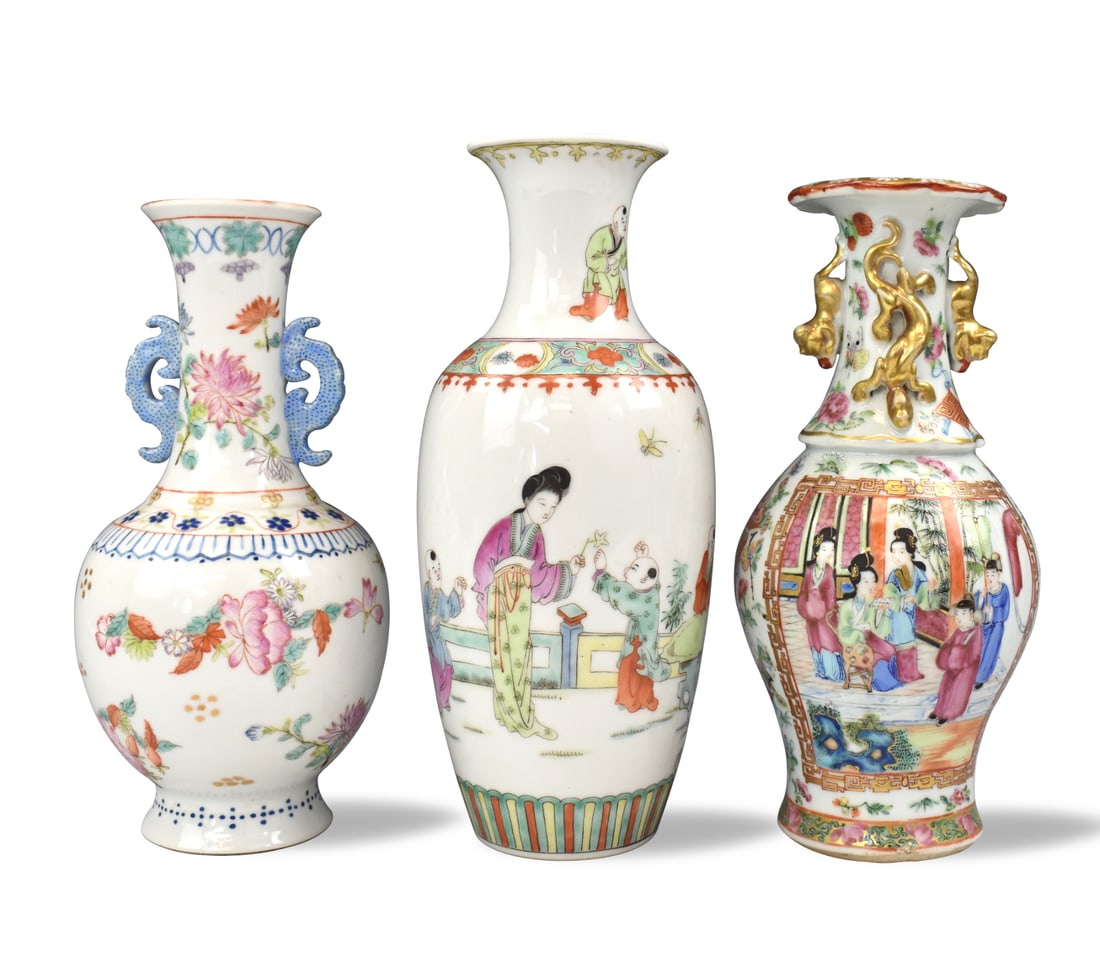 3 Chinese Rose Medallion &Famille Rose Vase,19th C (1 of 7)