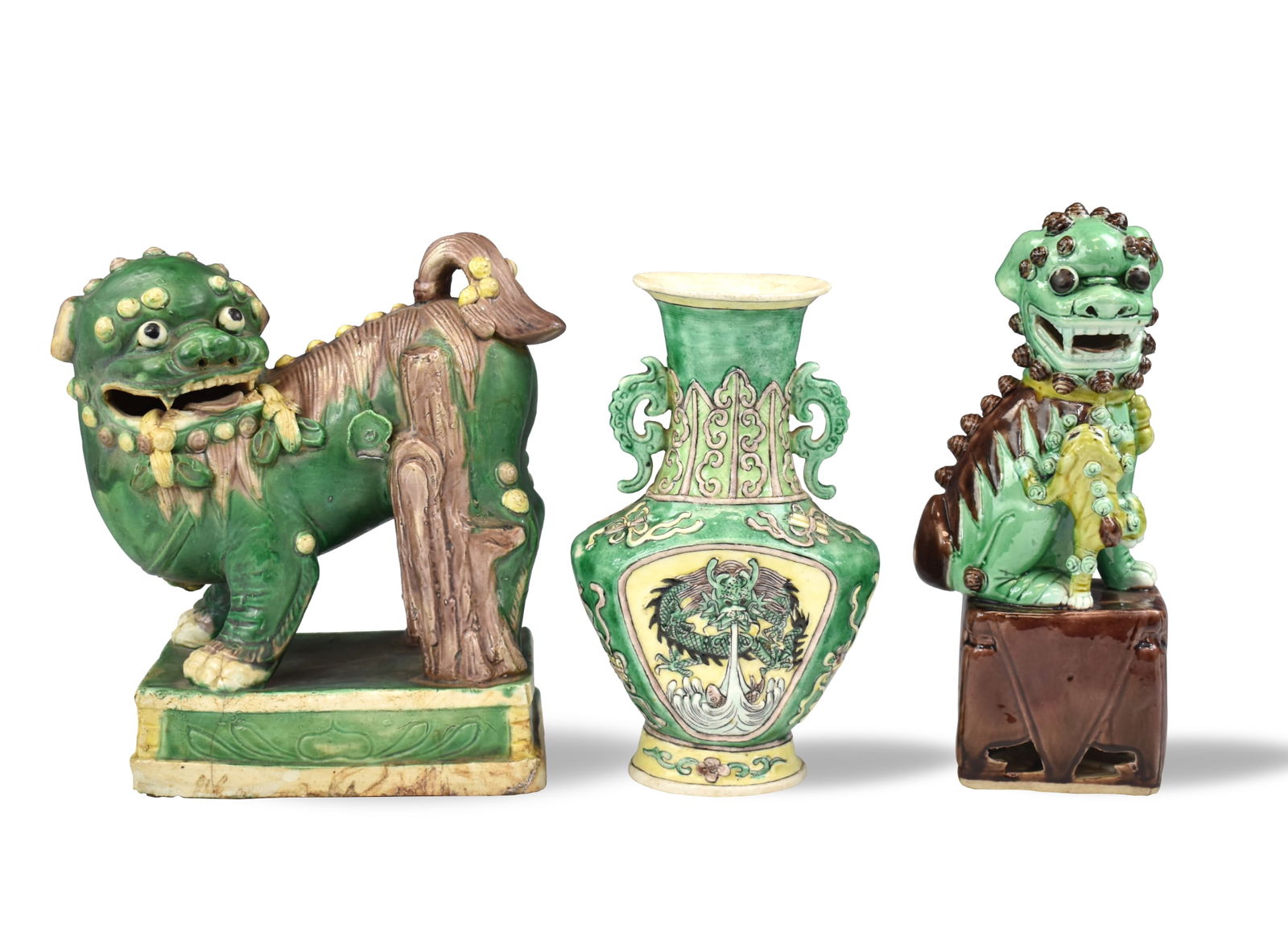 3 Chinese Sancai Glazed Vase & Foo Dog, 19th C. (1 of 7)