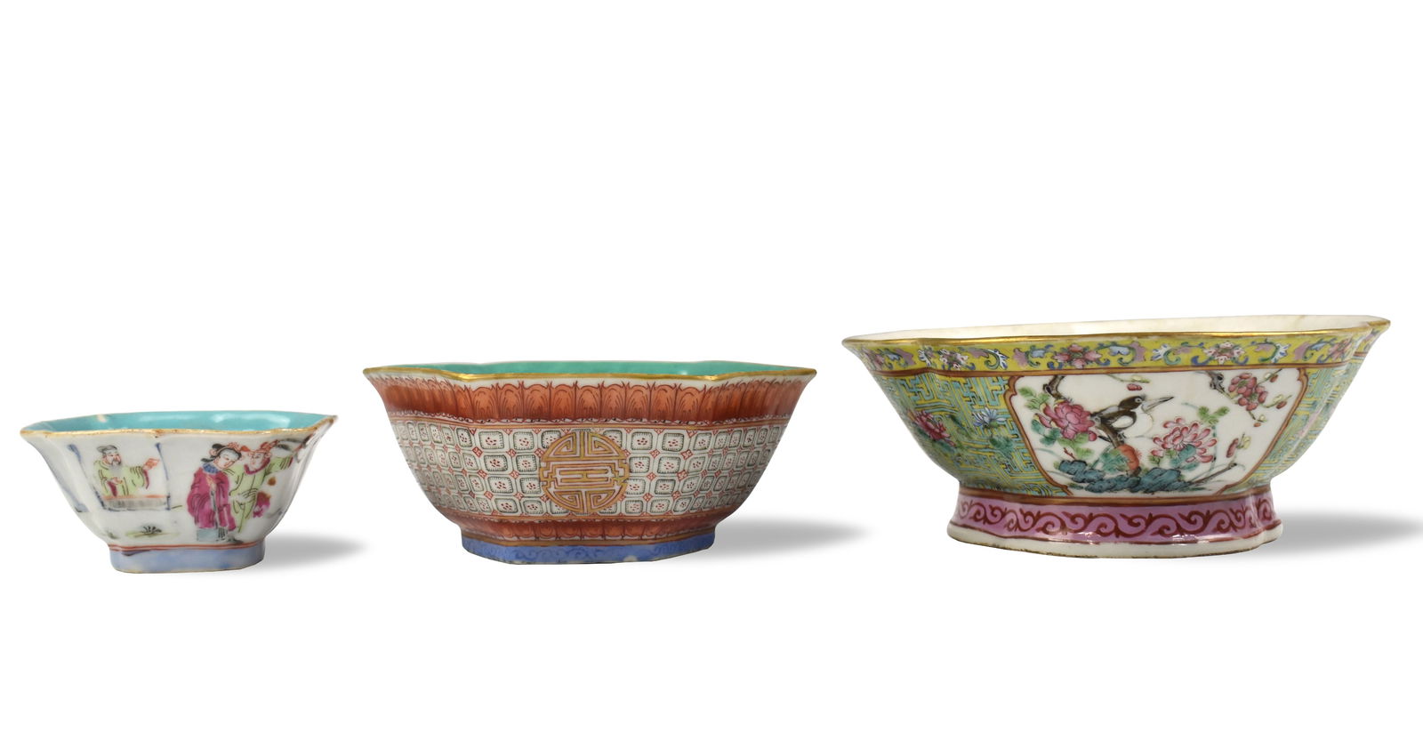 Group of 3 Chinese Famille Rose Stem Bowls,19th C. (1 of 9)
