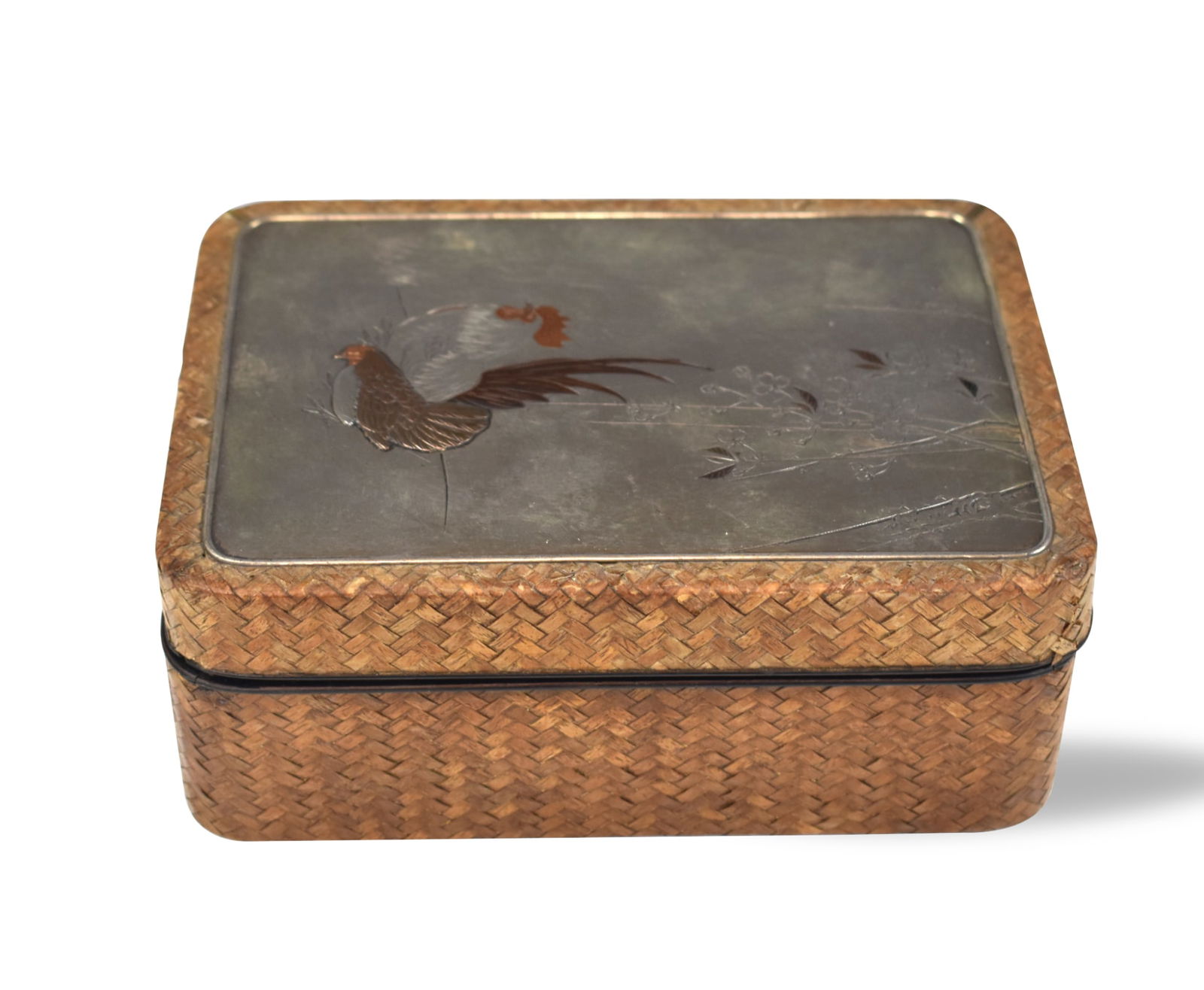 Japanese Silver Cover Box w/ Rooster, Meiji Period (1 of 8)