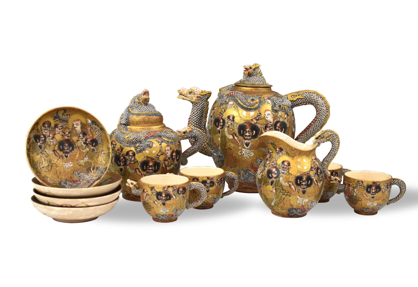 Japanese Sastuma Tea Set w/ Dragon, Meiji Period (1 of 14)