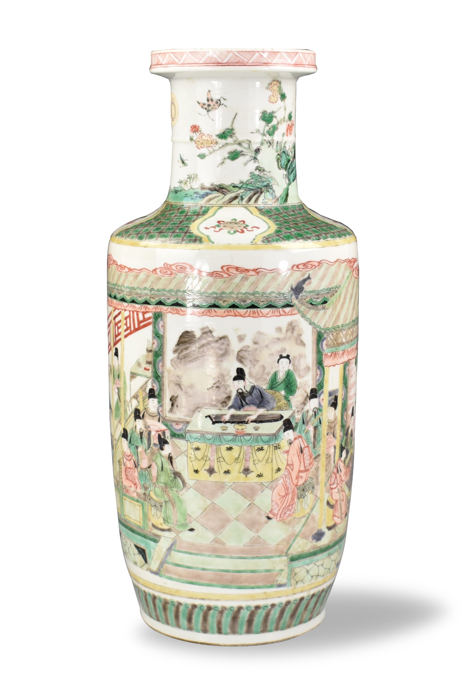 Chinese Famille Verte Rouleau Vase, Qing Dynasty (1 of 13)