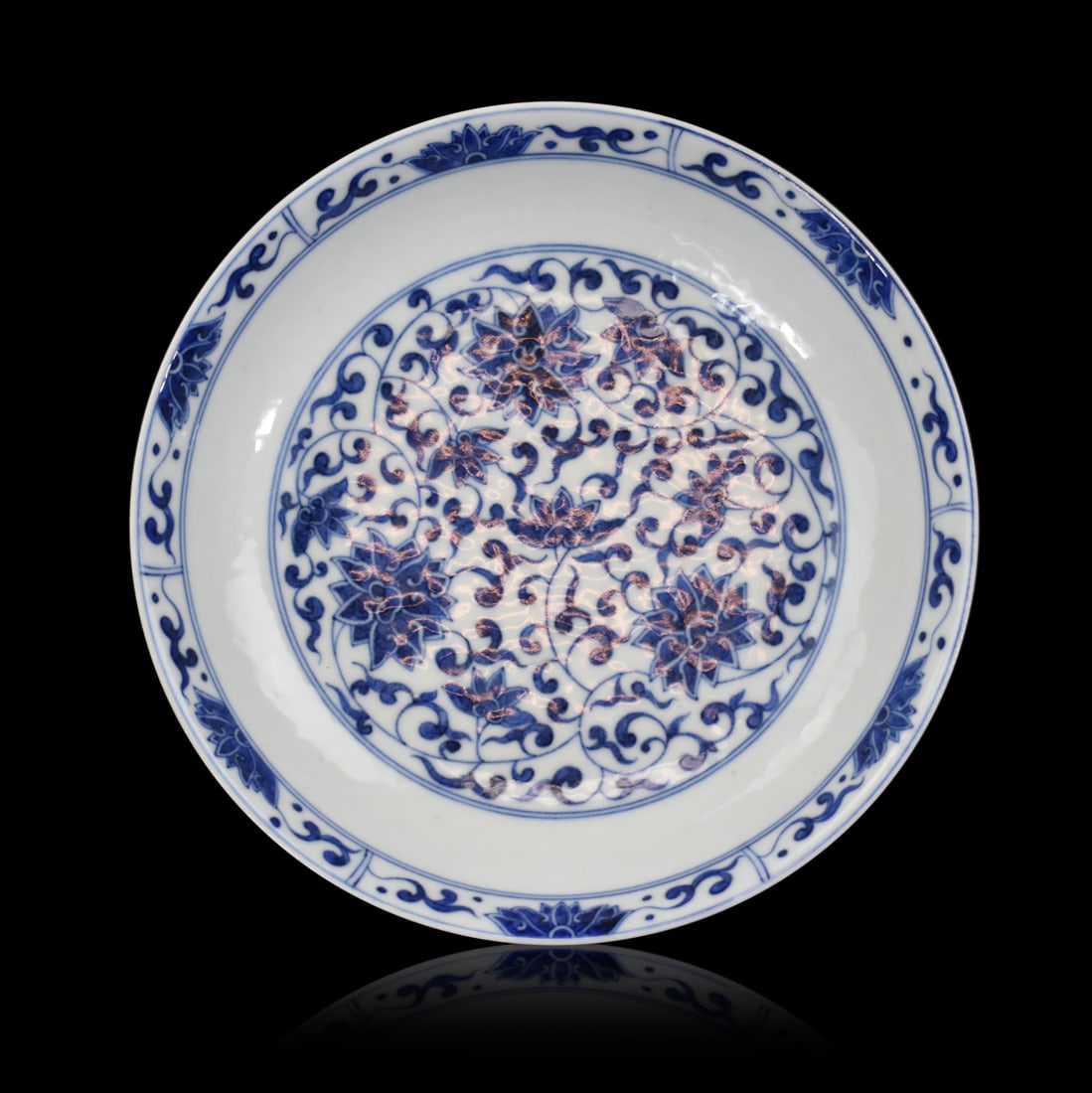 Chinese Blue & White Lotus Dish, Guangxu Period (1 of 8)