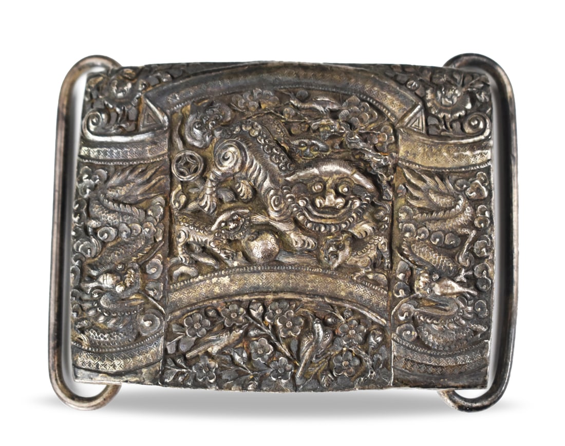 Chinese Silver Belt Buckle w/ Foo Lion,Qing Dynast (1 of 8)