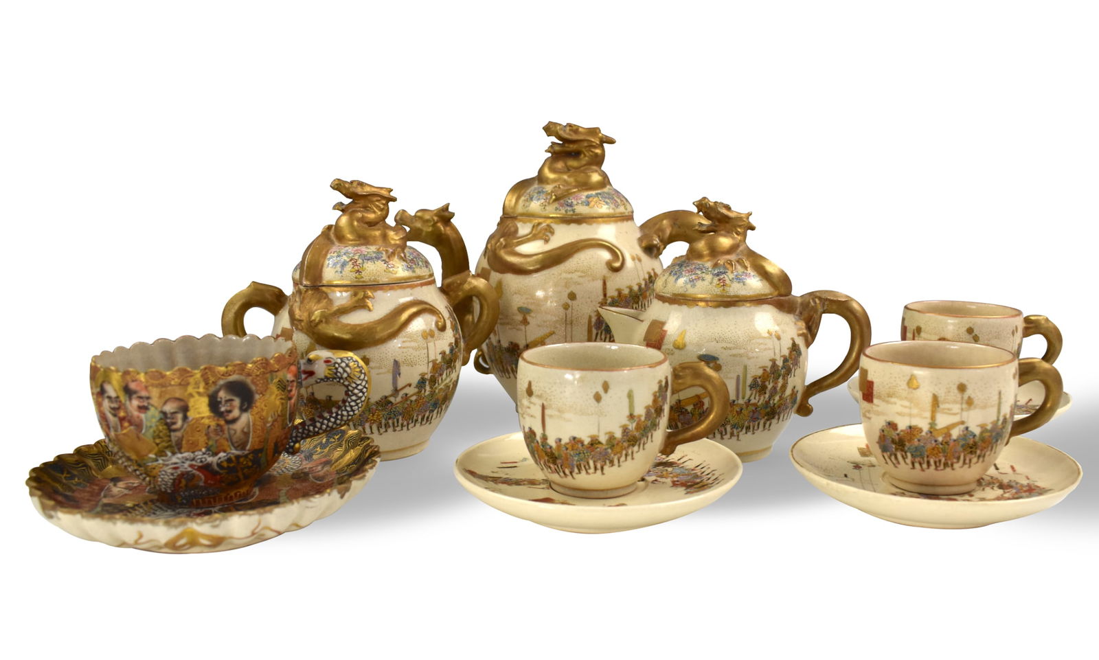 Group of 11 Japanese Sastuma Tea Set, Meiji Period (1 of 15)