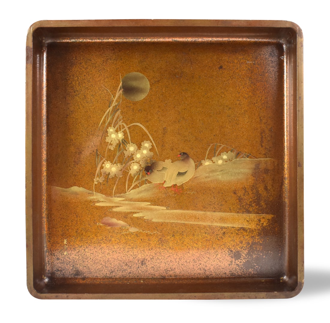 Japanese Gilt Lacquered Tray w/ Quail,Eiko,Meiji P (1 of 7)