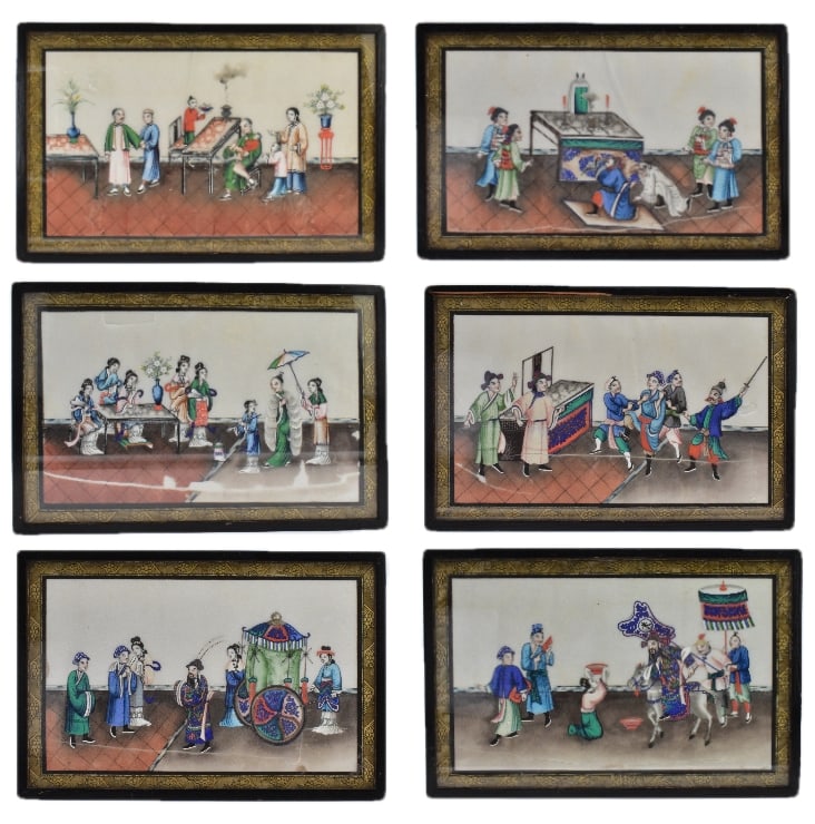 6 Chinese Pith Painting of Figures, Qing Dynasty (1 of 14)