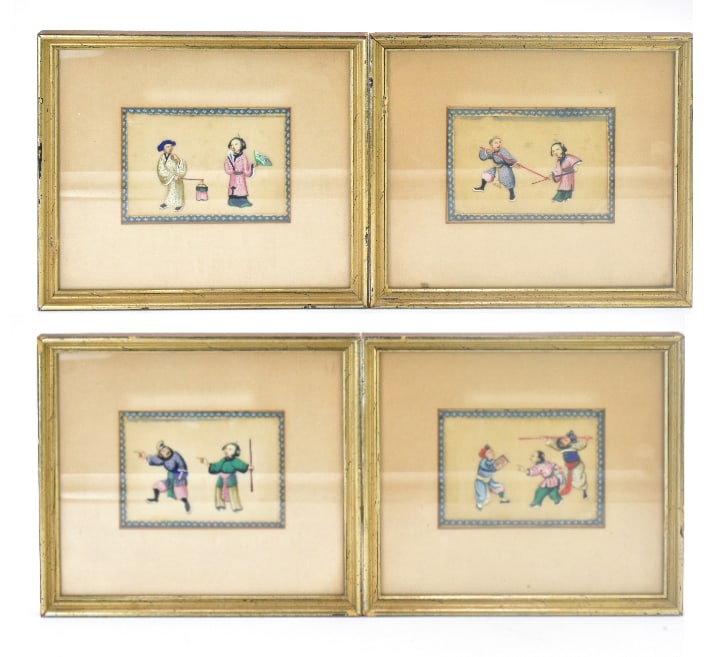 4 Chinese Pith Paper Painting of Figures, Qing D. (1 of 8)