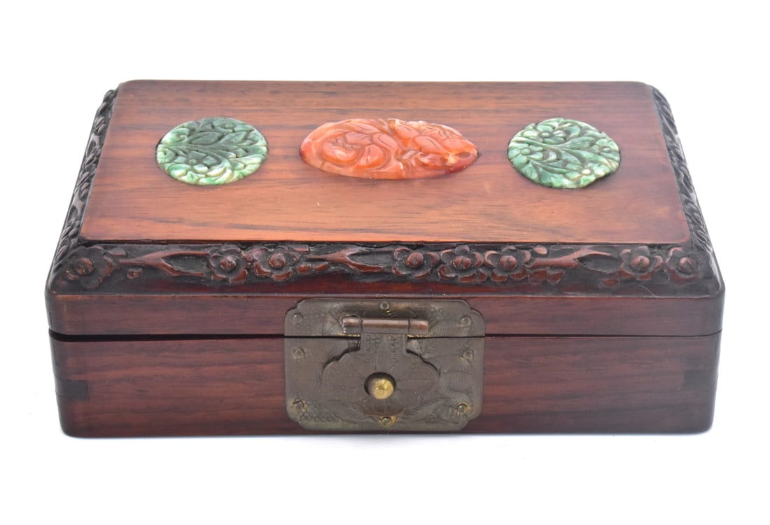 Chinese Wood Box w/ Jadeite Inlaid,ROC Period (1 of 9)
