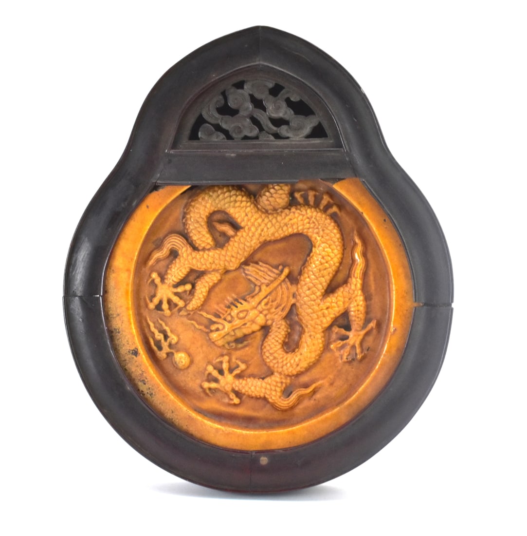 Chinese Framed Yellow Glazed Dragon Tile,Ming D. (1 of 9)