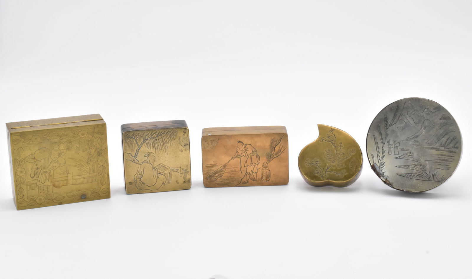 Group 5 Chinese Brass Covered Opium Box,ROC Period (1 of 9)