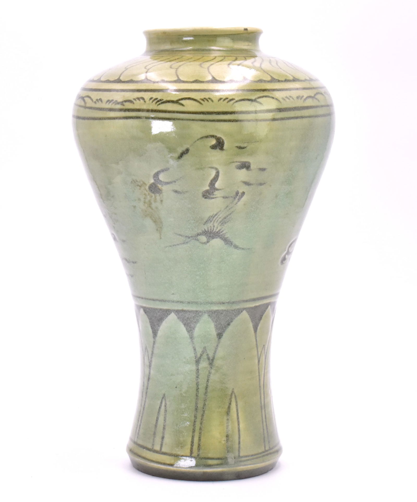 Korean Celadon Glazed Vase w/ Crane, 19th C. (1 of 11)