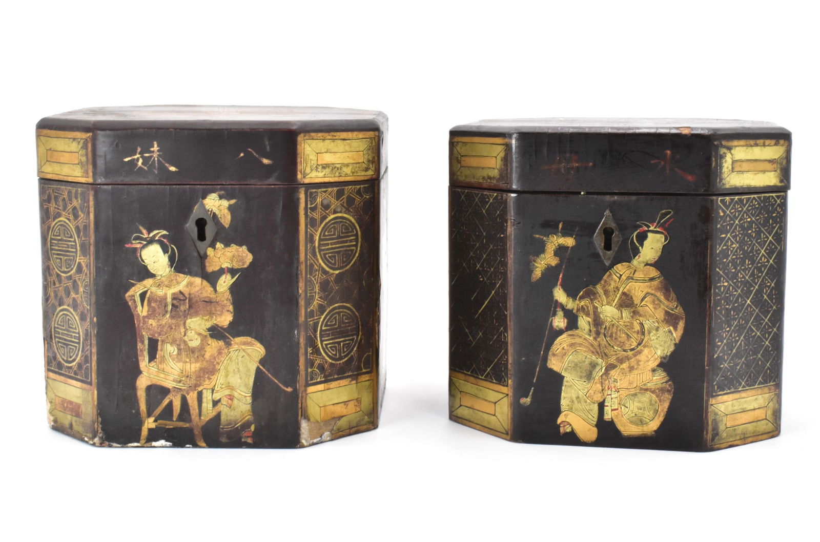 Pair of Chinese Pewter Caddy w/ Gilt Lacquered Box (1 of 12)