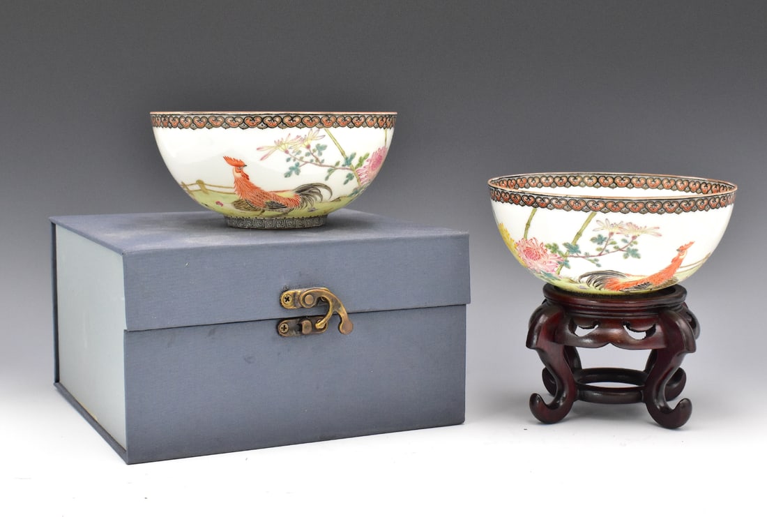 2 Chinese Egg Shell Famille Rose Bowl, ROC Period (1 of 15)