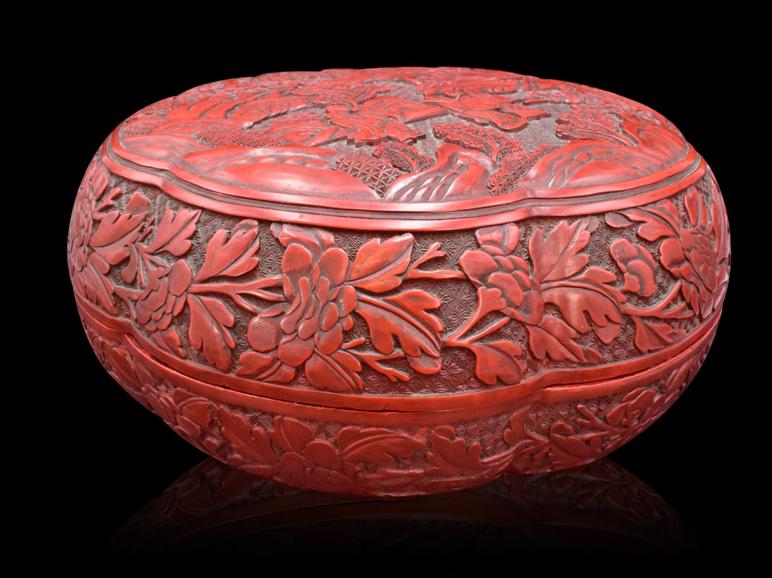 Large Chinese Cinnabar Carved Covered Box, 18th C. (1 of 14)