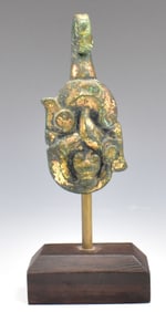 Chinese Gilt Bronze Belt Hook on Stand,Han Dynasty
