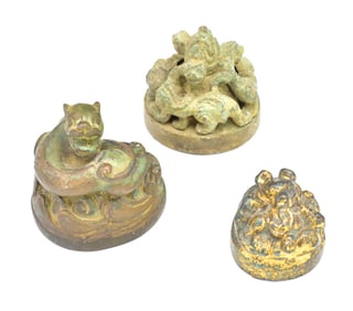 3 Chinese Gilt Bronze Weight, Han Dynasty