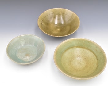 3 Chinese Celadon Glazed Bowl & Washer, Yuan D.