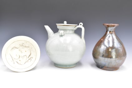 3 Chinese Ceramic Ewer, Vase & Bowl, Yuan Dynasty