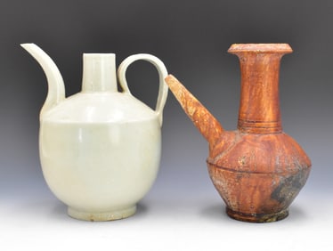 2 Chinese Yellow &Qingbai Ewer,Liao & Yuan Dynasty