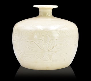 Chinese Ding Type Incised Floral Jar, Yuan Dynasty