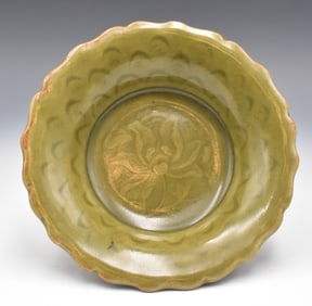 Chinese Longquan Celadon Lobed Bowl, Ming D.
