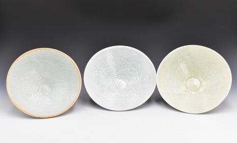 3 Chinese Qingbai Glazed Conical Bowls