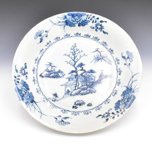 Chinese Blue & White Plate w/ Landscape, 18th C.