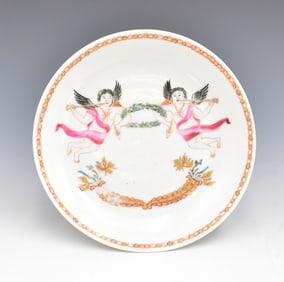 Chinese Famille Rose Dish w/ Angels, 18th C.