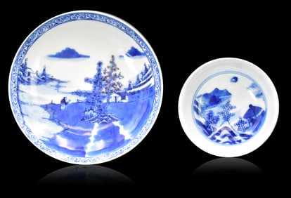 Chinese Blue & Copper Red Tea Cup & Saucer, 18th C