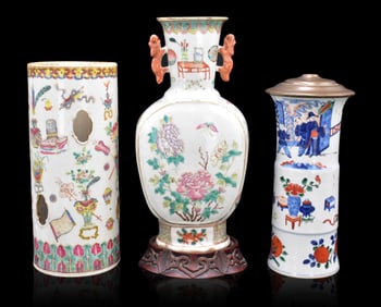 3 Chinese Famille Rose/ Verte Vases, 19th C.