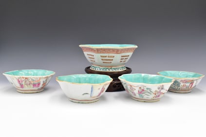 Group of 5 Chinese Famille Rose Stem Bowls,19th C