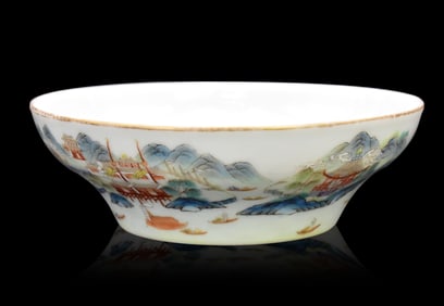 Chinese Famille Rose Bowl w/ Landscape, 19th C.
