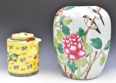 2 Chinese Famille Rose Teapot & Jar, ROC Period