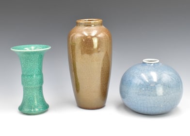 3 Chinese Monochrome Ge Type Vase & Jar,18/19th C