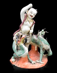 Chinese Famille Rose Figure on Dragon, ROC Period