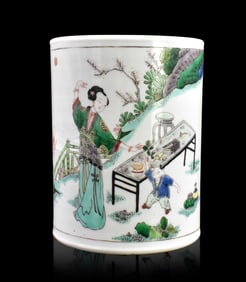 Chinese Famille Verte Brushpot, Kangxi Period