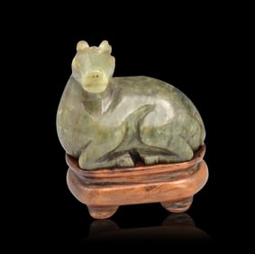 Chinese Jade Carved Seat Deer Carving,Ming Dynasty