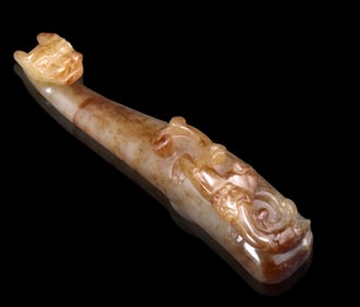 Chinese Archaistic Jade Carved Belt Hook, Ming D.