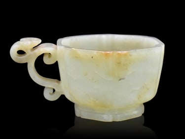 Chinese Jade Carved Hexagonal Cup, 18th C.