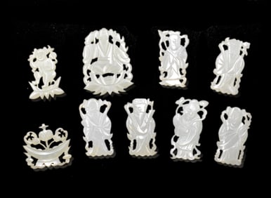 9 Chinese Jade Carved Immortals Plaque, 19th C.