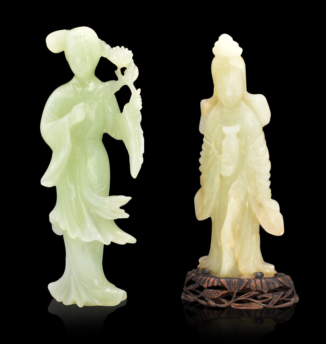 2 Chinese Jade Carved Lady & Guanyin Figure,ROC Pe (1 of 9)