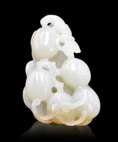 Chinese White Jade Carved Plaque w/ Melon,19th C.